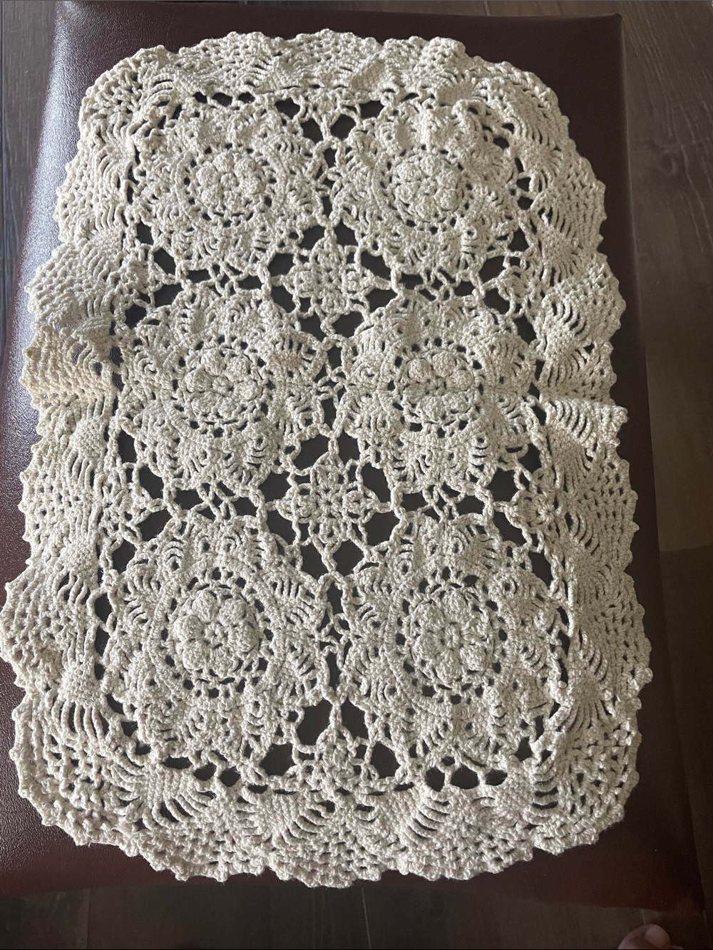 VTG Handcrafted Rectangle crochet doily 15.5" x 10"